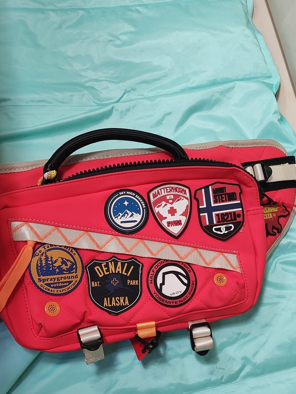 Sprayground Coral Red Quilted Patch Crossbody Bag